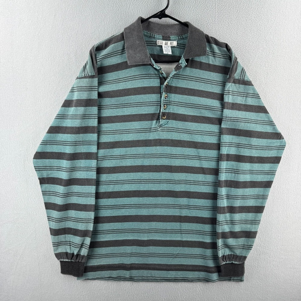 Vintage Bugle Boy Rugby Shirt Mens Medium Teal Blue Cotton 90s Polo USA MADE